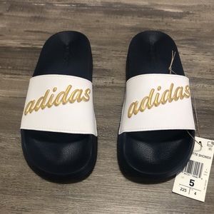 Adidas Women's Adilette Shower Casual Slides Sandals White/Blue Size 5